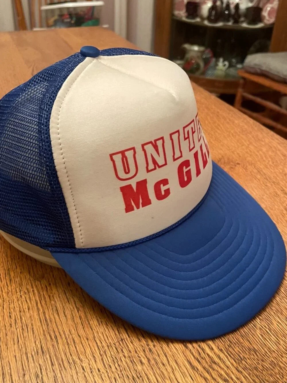 United McGill Blue and White Snapback Trucker Hat Cap by Nissin